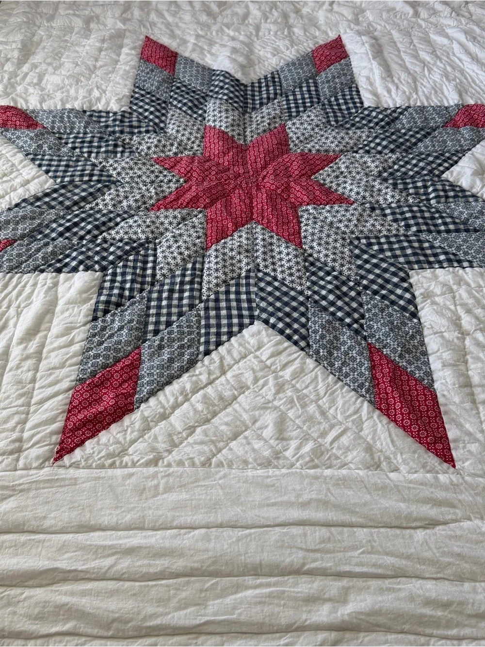 VTG Cracker Barrel Lone Star Quilt Throw 50x60 Americana Hand Quilted Cotton